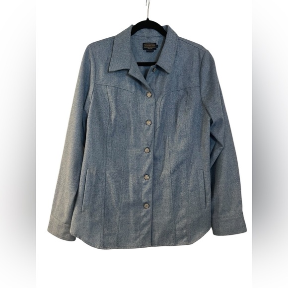 Pendleton Jacket Women Large 100% Blue Wool Metal Buttons Western Ranch - Picture 1 of 10